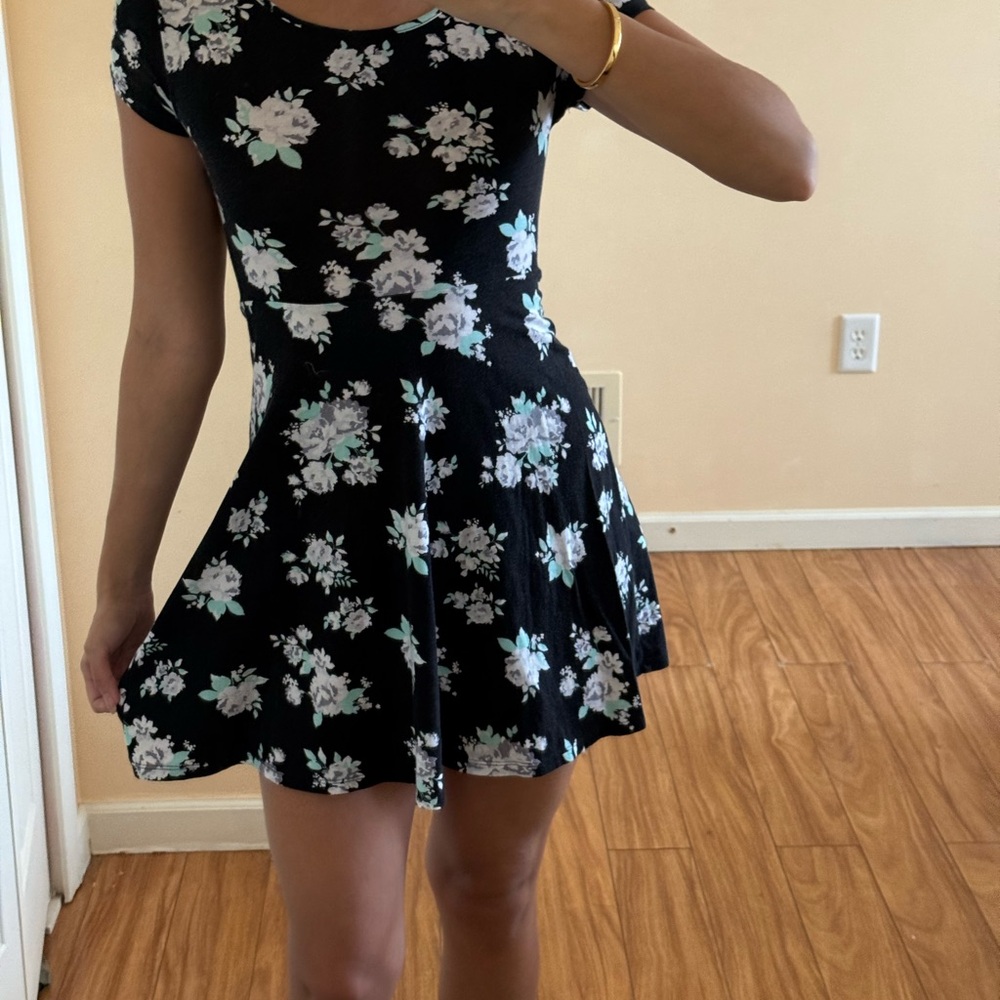 SO Black Floral Mini Dress with White and Mint Flowers